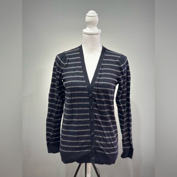 SALE! Black GAP Factory Striped Cardigan Size M VGUC - Picture 1 of 5